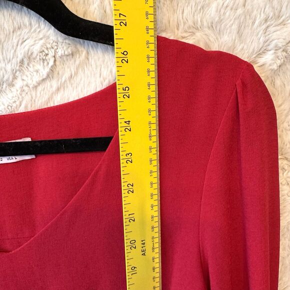 Estelle Blouse Womens L Casual  V-Neck Tie‎ Cuff Long Sleeve Round Hem Top Red - Picture 9 of 11
